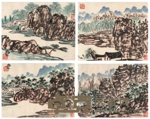 陈子庄 山水 册页（五开选四） 18.5×24.5cm×5